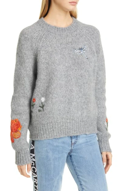 Shop Stella Mccartney Embroidered Alpaca & Wool Blend Sweater In Grey Colourway