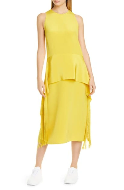 Shop Stella Mccartney Fringe Hem Silk Midi Dress In Camomile