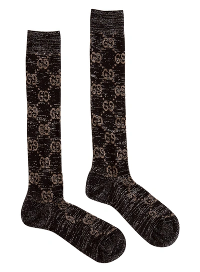 Shop Gucci Socks With Gg In Lamé In Nero
