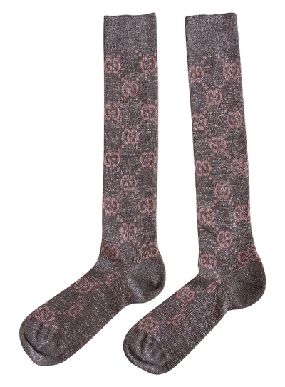 Shop Gucci Socks With Gg In Lamé In Grigio