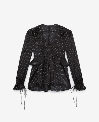 Shop The Kooples Frilly Printed Top With Gathering In Bla
