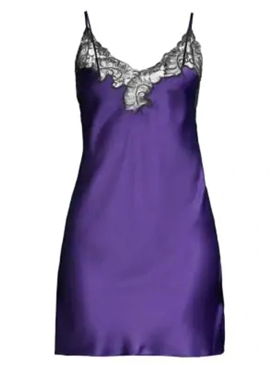 Shop Natori Women's Plume Lace-trim Satin Chemise In Purple