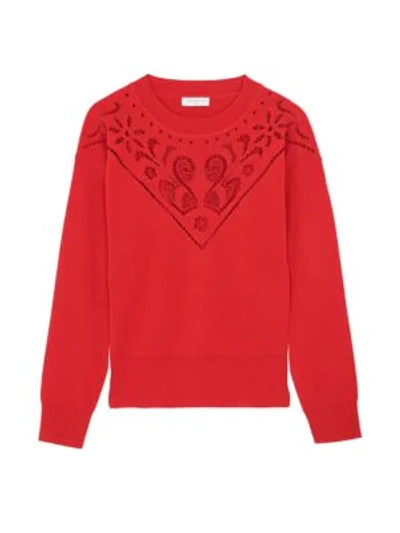 Shop Sandro Ardor Wool-blend Embroidery Sweater In Red