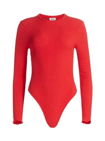 Shop Re/done '60s Long-sleeve Rib-knit Bodysuit In Red Orange