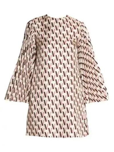 Shop Valentino Double V-logo Silk Shift Dress In Avorio