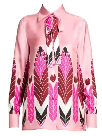 Shop Valentino Women's Pop Feather Silk Tieneck Blouse In Rose