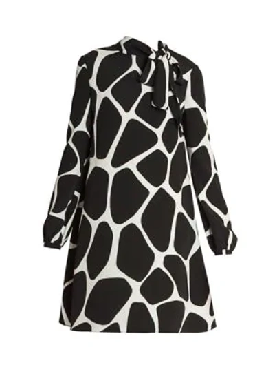 Shop Valentino Giraffe-print Tieneck Silk Shift Dress In Avorio Nero
