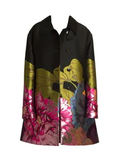 Shop Valentino Ortensie Floral Brocade Silk-blend Coat In Multi