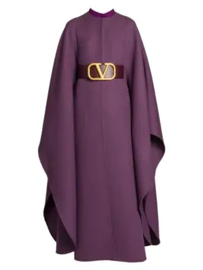 Shop Valentino Double Worsted Wool Long Belted Cape Coat In Real Purple