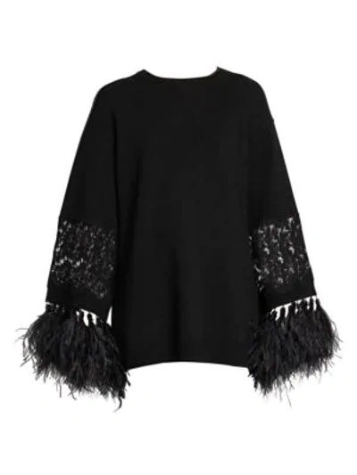 Shop Valentino Virgin Wool & Cashmere Feather-trimmed Tunic In Nero