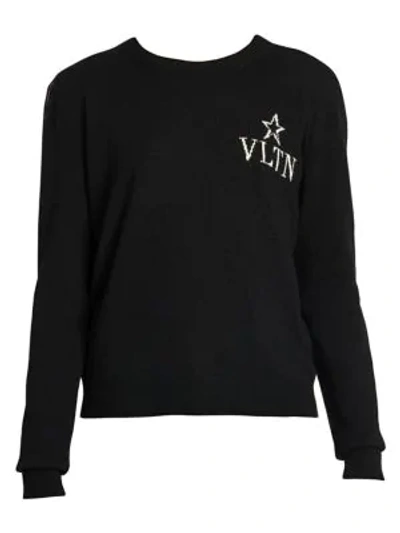 Shop Valentino Vltn Virgin Wool & Cashmere Crewneck Sweater In Nero Avorio