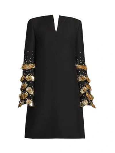 Shop Valentino Crepe Couture Sequin Embroidered Shift Dress In Nero Oro