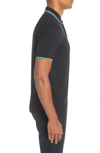 Shop Fred Perry Twin Tipped Extra Slim Fit Pique Polo In Black/ Ylc/ Cyan