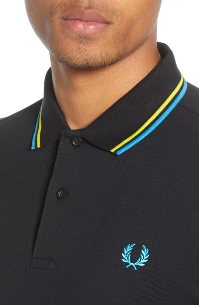 Shop Fred Perry Twin Tipped Extra Slim Fit Pique Polo In Black/ Ylc/ Cyan