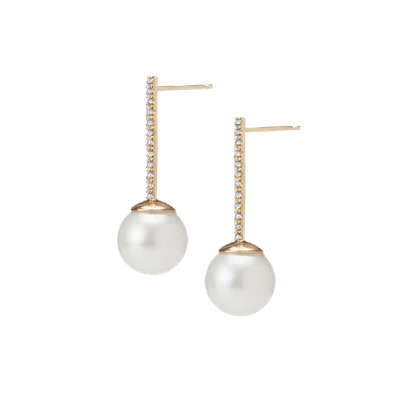 Shop Aurate Proud Pearl Earrings With White Diamonds In Gold