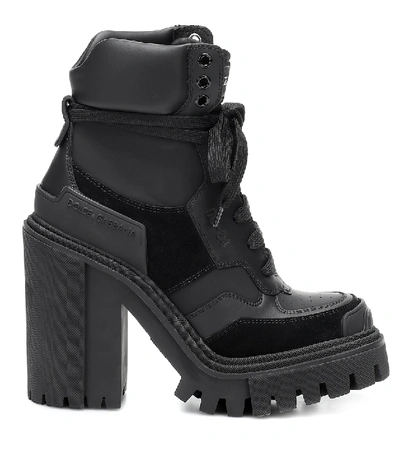 Shop Dolce & Gabbana Trekking Leather Ankle Boots In Black