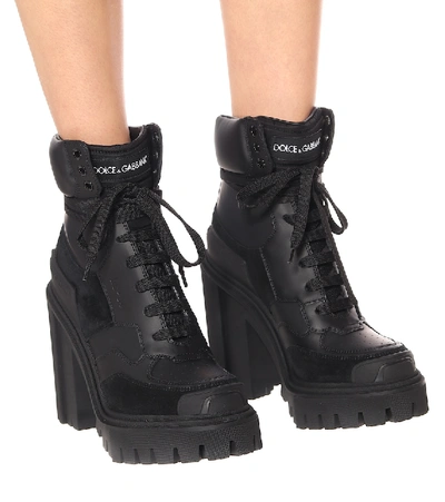 Shop Dolce & Gabbana Trekking Leather Ankle Boots In Black