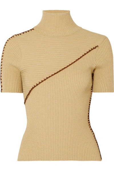 Shop Andersson Bell Paneled Ribbed Turtleneck Sweater In Neutral