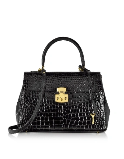 Shop Fontanelli Shiny Black Croco-style Leather Handbag