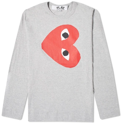 Shop Comme Des Garçons Play Comme Des Garcons Play Long Sleeve Rotate Print Heart Tee In Grey