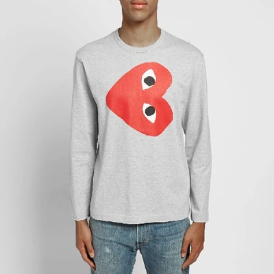 Shop Comme Des Garçons Play Comme Des Garcons Play Long Sleeve Rotate Print Heart Tee In Grey