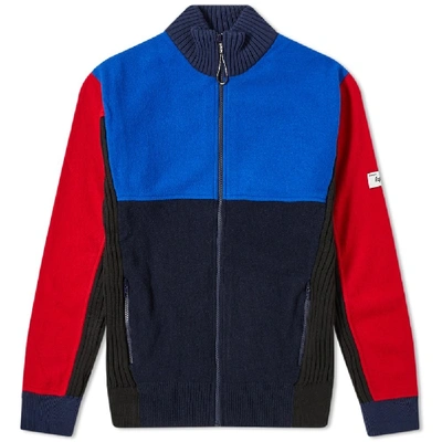 Shop Kenzo Felted Colourblock Zip Knit Track Top In Blue