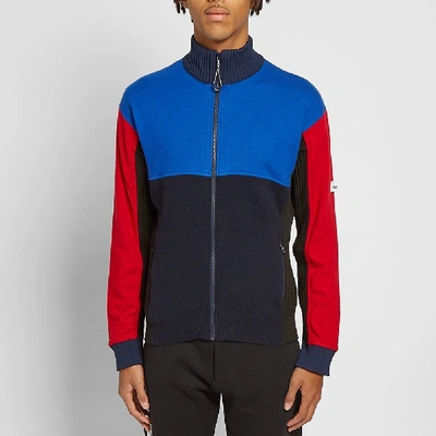 Shop Kenzo Felted Colourblock Zip Knit Track Top In Blue