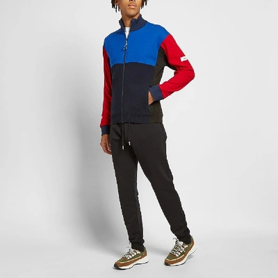 Shop Kenzo Felted Colourblock Zip Knit Track Top In Blue