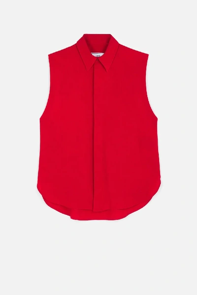 Shop Ami Alexandre Mattiussi Sleeveless Shirt With Invisible Button Placket In Red