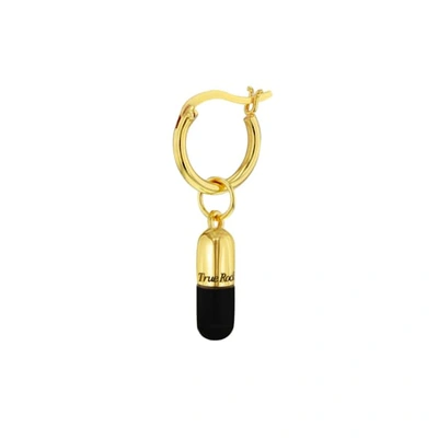 Shop True Rocks Black Enamel & 18 Carat Gold Plated Mini Pill Charm On Gold Hoop