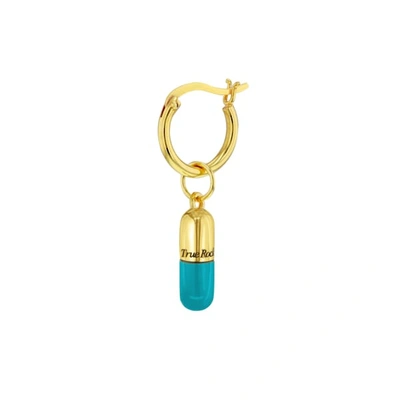 True Rocks Turquoise Enamel & 18 Carat Gold-plated Mini Pill Charm On Gold Hoop Earring In Hoop