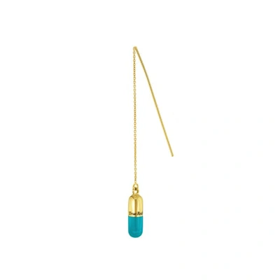 True Rocks Turquoise Enamel & 18 Carat Gold-plated Mini Pill Charm On Gold Hoop Earring In Hoop