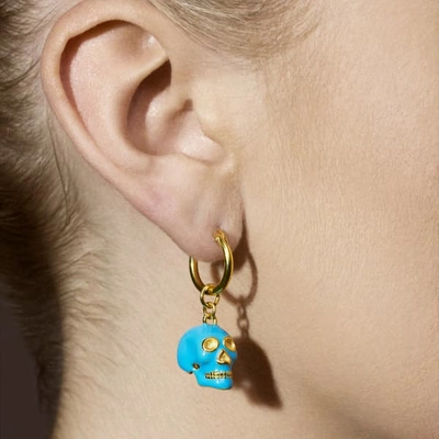 True Rocks Turquoise Enamel & 18 Carat Gold Plated Globe Earring On Gold Hoop.