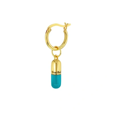 Shop True Rocks Turquoise Enamel & 18 Carat Gold Plated Globe Earring On Gold Hoop.