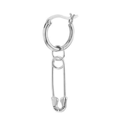 True Rocks Sterling Silver Safety Pin Charm On Sterling Silver Hoop In Silver
