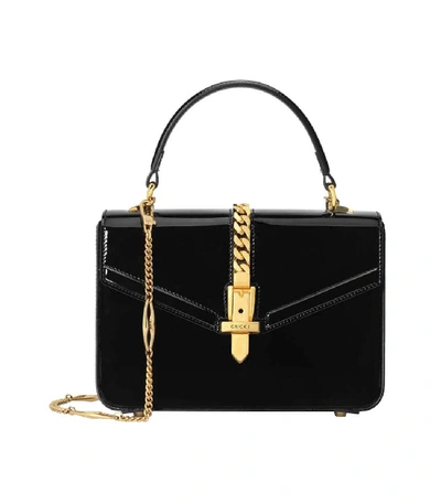 Shop Gucci Patent Leather Sylvie Bag In Black