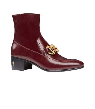 Shop Gucci Horsebit Chain Boot In Red