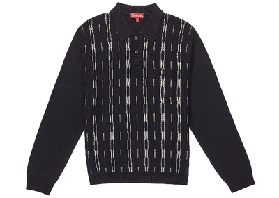 Pre-owned Supreme Vertical Stripe Knit L/s Polo Black