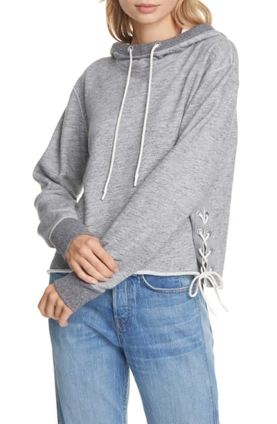 Shop Rag & Bone Amelia Lace-up Hooded Sweatshirt In Heather Grey