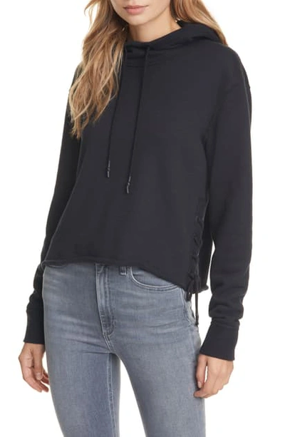 Shop Rag & Bone Amelia Lace-up Hooded Sweatshirt In Black