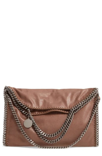 Shop Stella Mccartney 'falabella - Shaggy Deer' Faux Leather Foldover Tote - Brown In Dark Taupe
