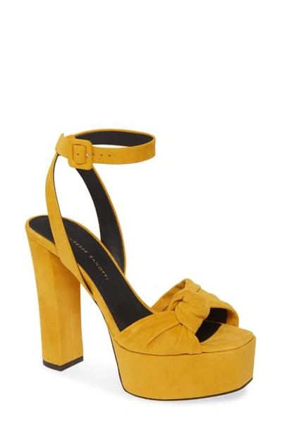 Shop Giuseppe Zanotti Platform Block Heel Sandal In Yellow Suede