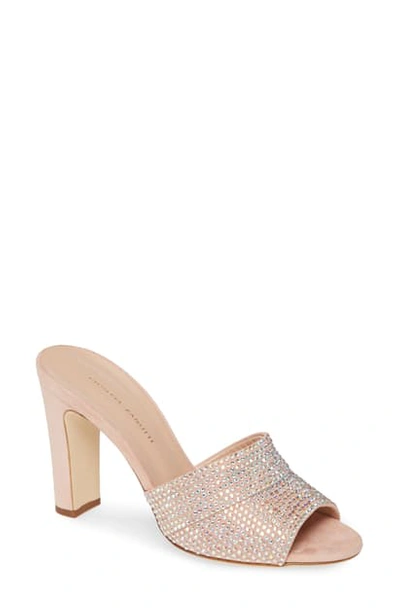 Shop Giuseppe Zanotti Crystal Embellished Block Heel Sandal In Rosa/ Silver