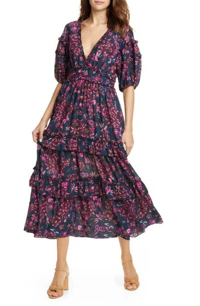 Shop Ulla Johnson Amora Tie Back Floral Midi Dress In Midnight