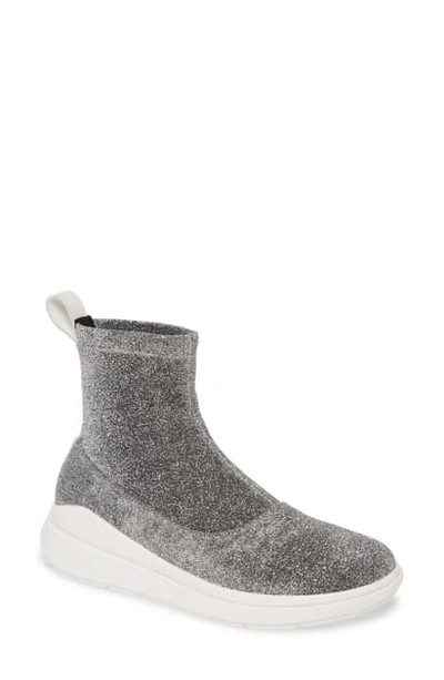 Shop Fitflop Loosh Luxe Metallic Rapid Knit Bootie In Silver Fabric