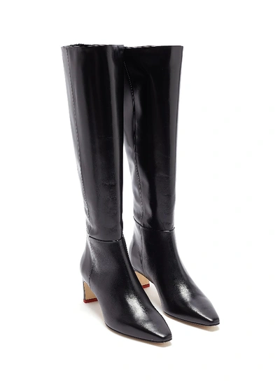 Shop Aeyde 'sidney' Thin Block Heel Calfskin Leather Knee High Boots In Black