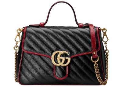 Shop Gucci Gg Marmont Top Handle Diagonal Matelasse Small Black/cerise