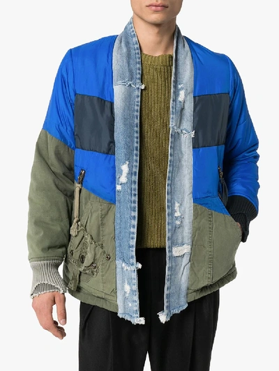 Shop Greg Lauren 50/50 Padded Army Jacket In Blue