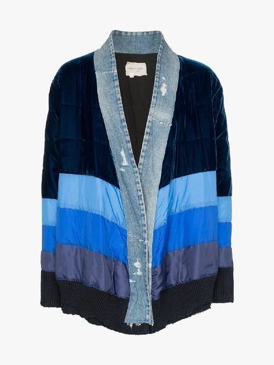 Shop Greg Lauren Kimono Striped Padded Jacket In Blue