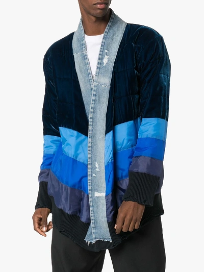 Shop Greg Lauren Kimono Striped Padded Jacket In Blue